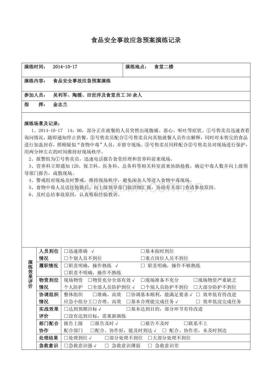 食品安全事故应急预案演练记录分享.doc_第1页