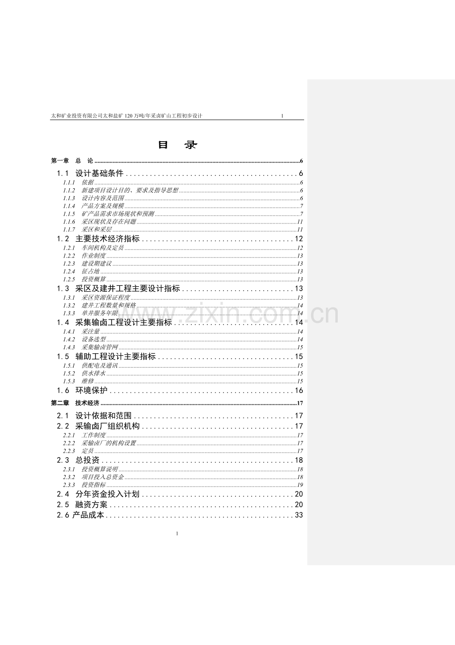 太和盐矿120万吨年采卤矿山工程初步设计及可行性研究报告.doc_第1页
