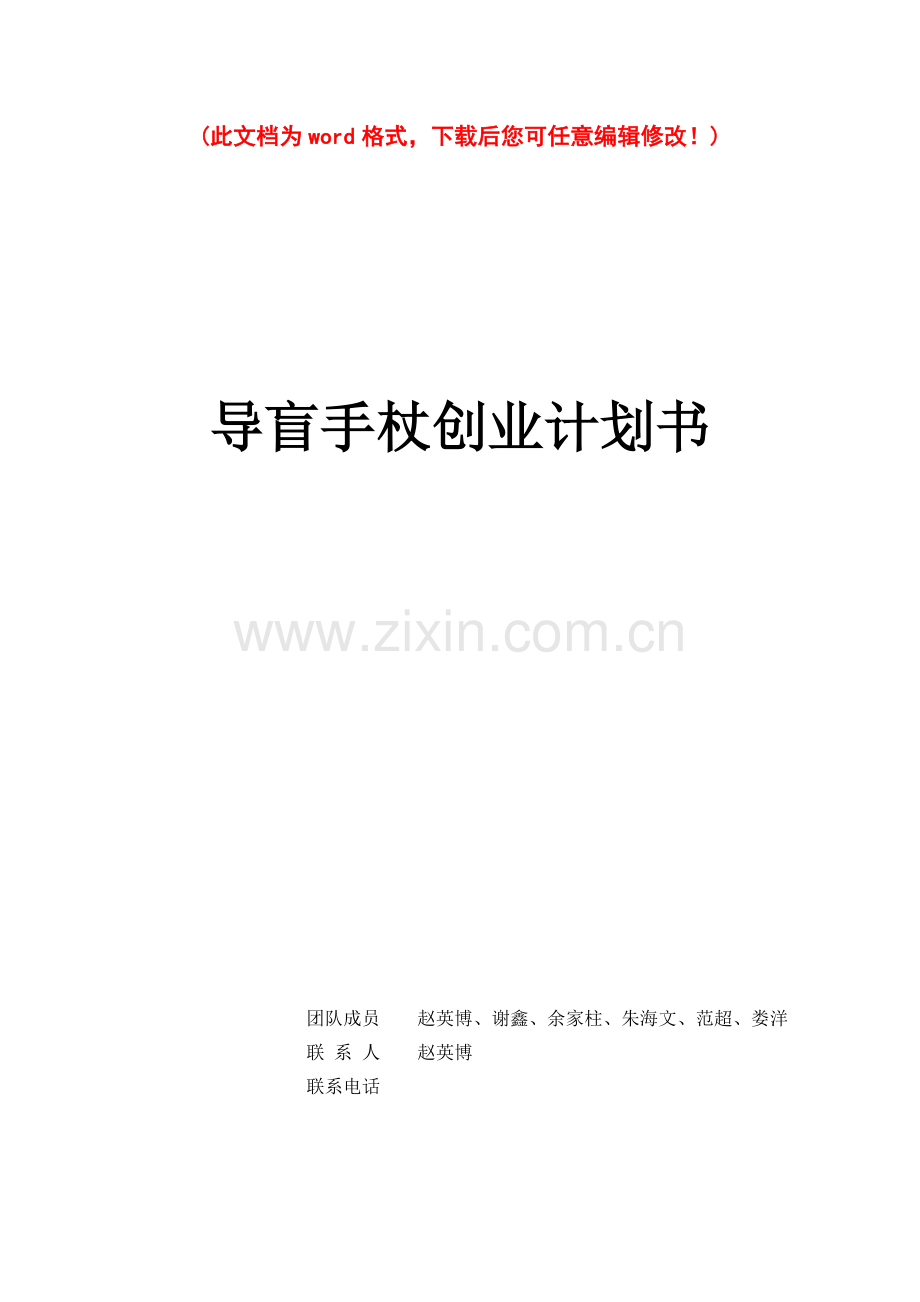 导盲手杖项目创业计划书.doc_第1页