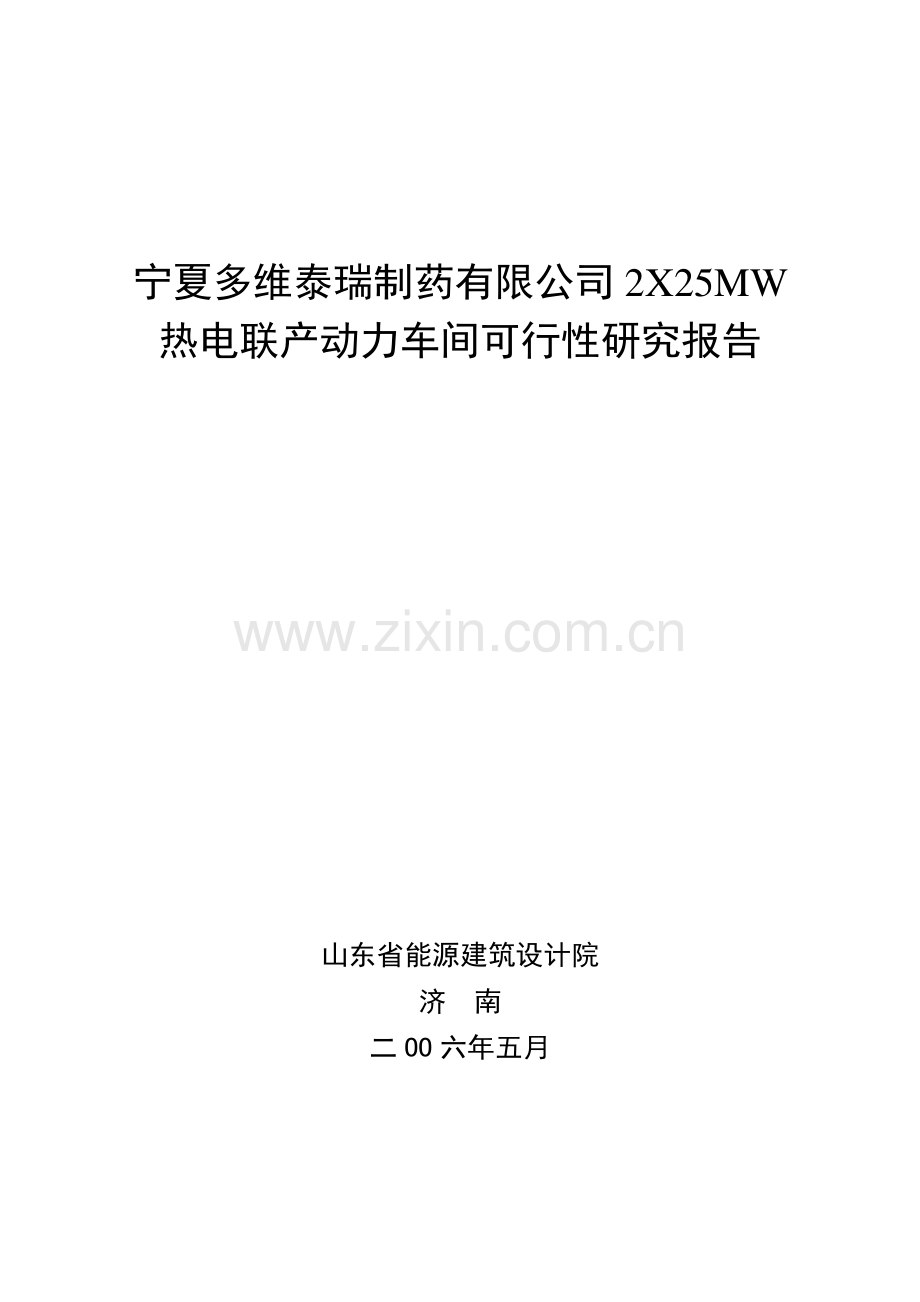 宁夏多维药业有限公司热电联产项目申请建设可研报告.doc_第1页