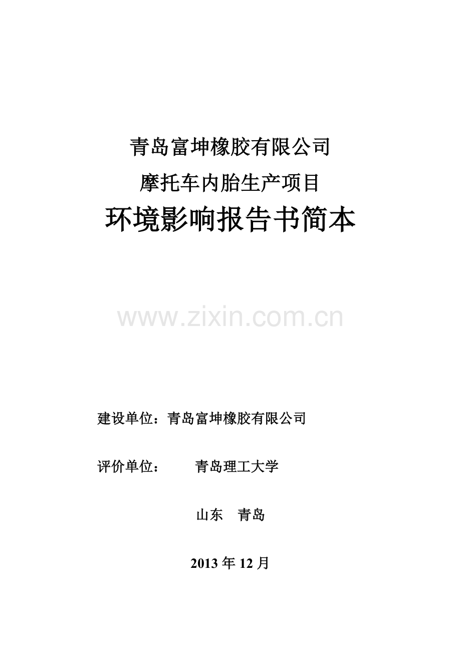 富坤橡胶有限公司摩托车内胎生产项目立项环境评估报告书.doc_第1页