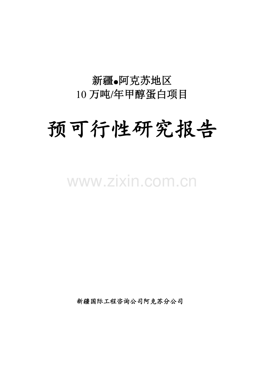 年产10万吨甲醇蛋白项目预可行性研究报告.doc_第1页