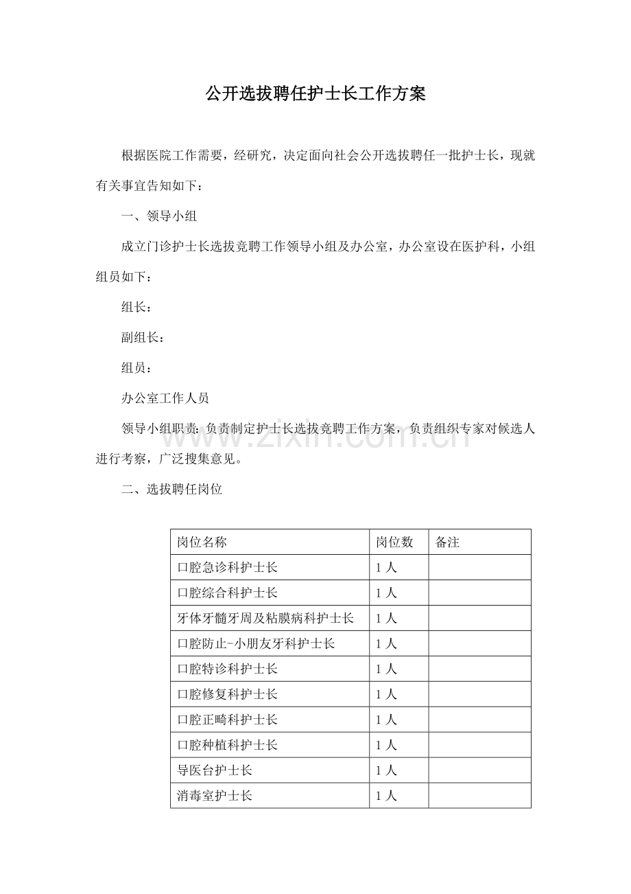 公开选拔聘任护士长工作方案.doc_第1页