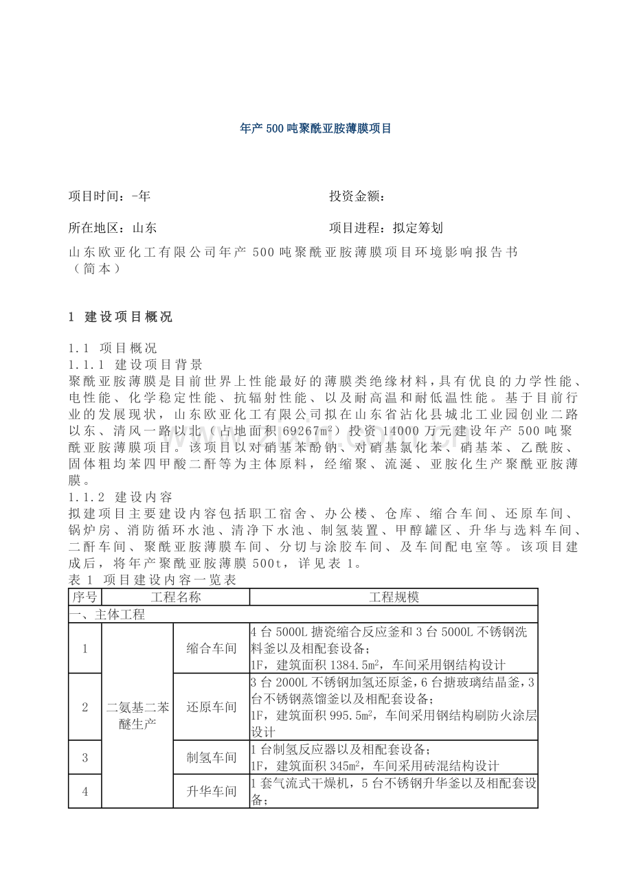 年产500吨聚酰亚胺薄膜项目建议书.doc_第1页