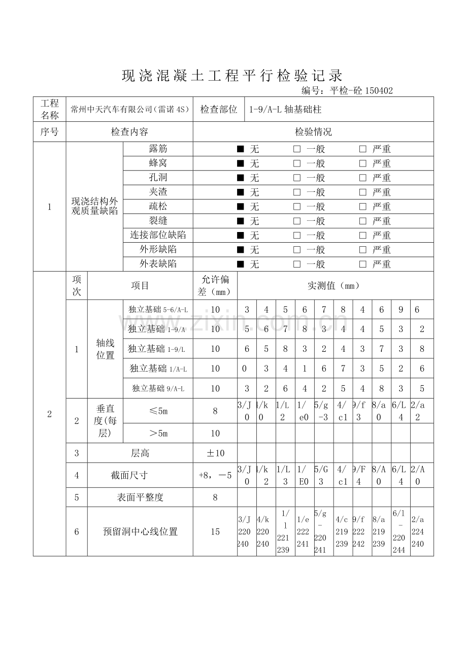 现浇混凝土工程平行检验记录.doc_第2页