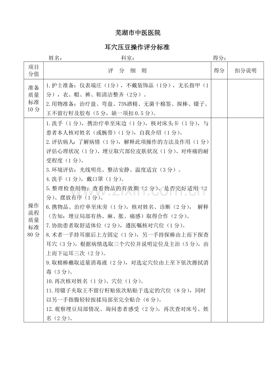 耳穴压豆操作流程及评分标准.doc_第1页