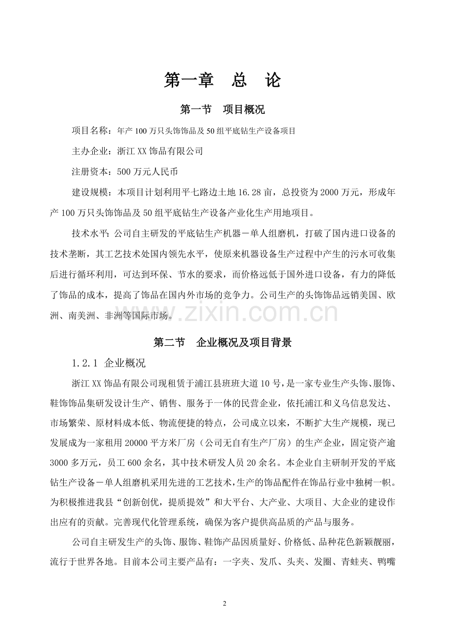 年产100万只头饰饰品及50组平底钻生产设备项目建设可行性研究报告.doc_第2页