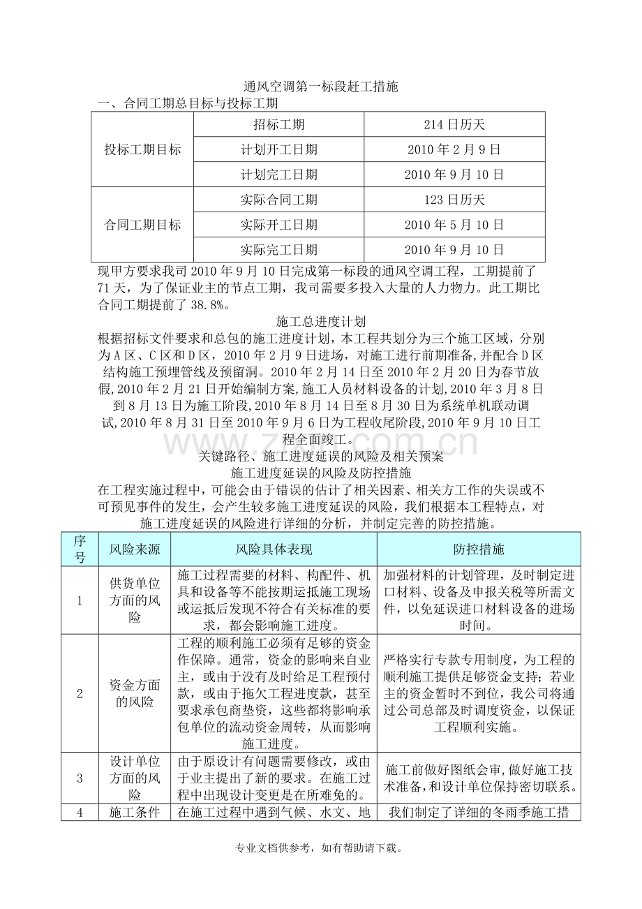 通风空调第一标段赶工措施.doc_第1页