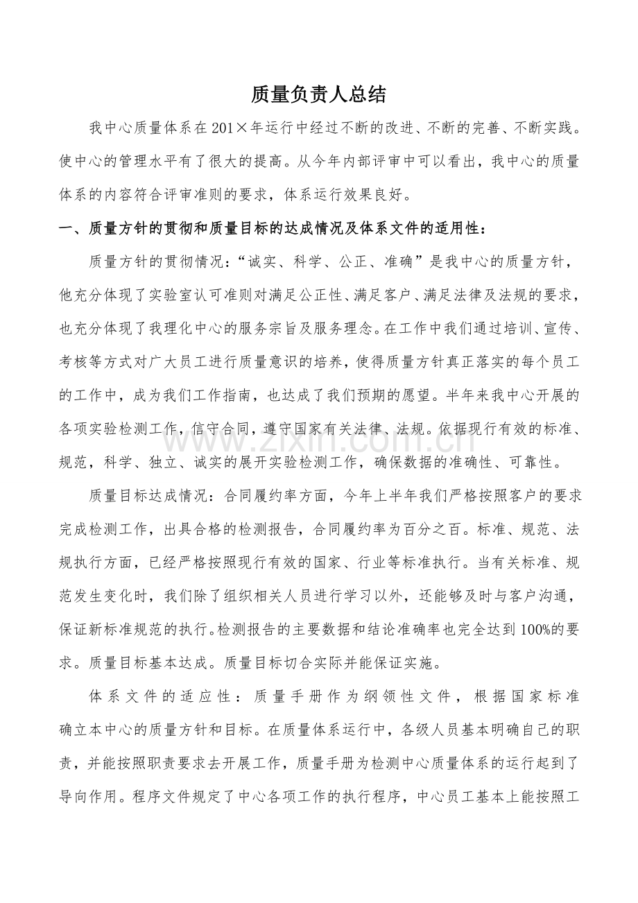 检测中心质量负责人工作总结.doc_第1页