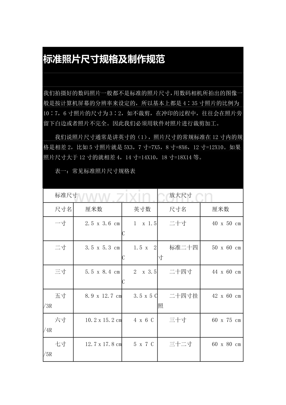 标准照片尺寸规格及制作规范.doc_第1页