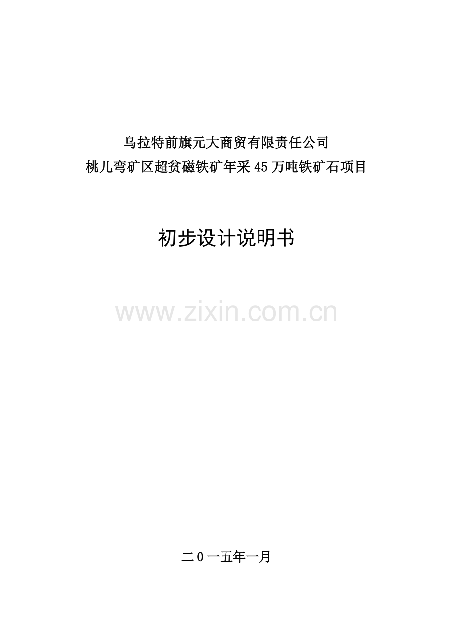 桃儿弯矿区超贫磁铁矿年采45万吨铁矿石项目初步设计报告书.doc_第1页