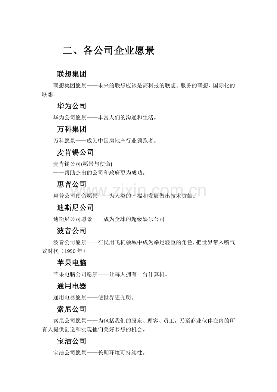 知名企业企业愿景.docx_第1页