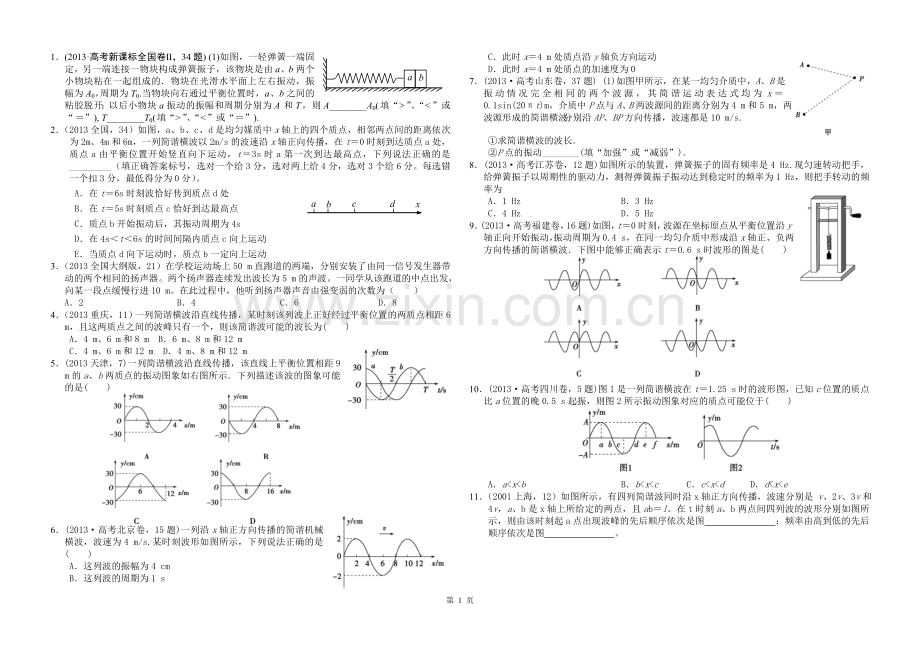 机械振动和机械波高考题.doc_第1页