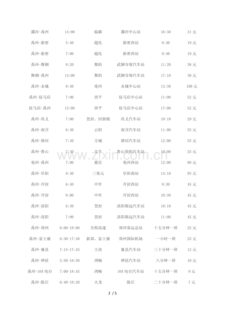 禹州汽车站发车时间表.docx_第2页