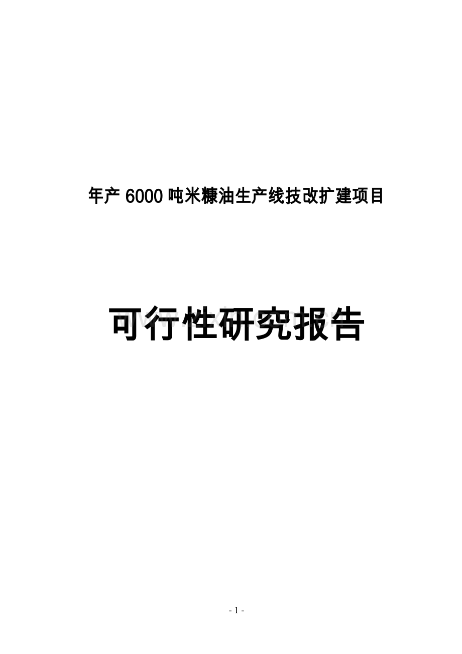 年产6000吨米糠油生产线技改扩建项目可行性研究报告.doc_第1页