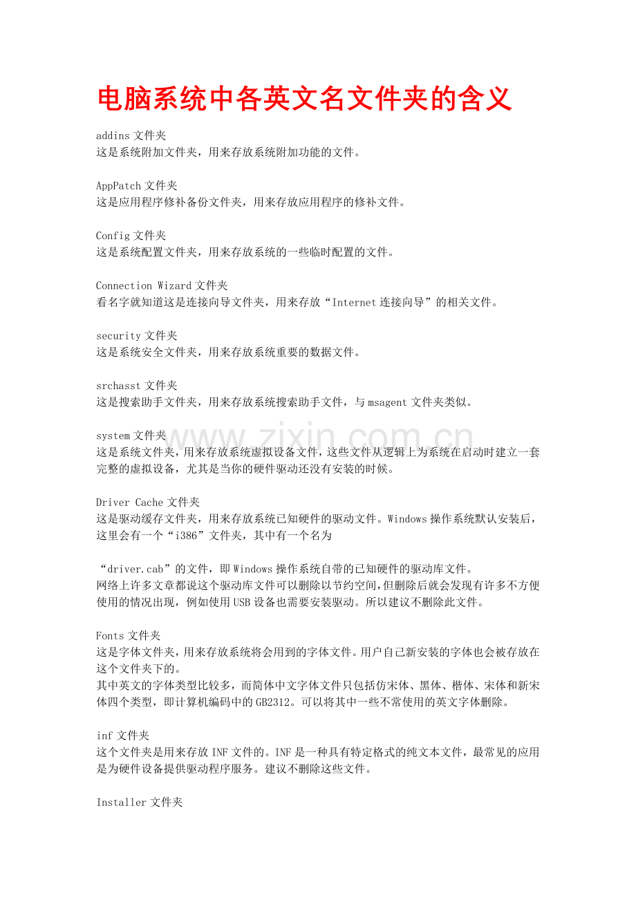 电脑系统中各英文名文件夹的含义.doc_第1页