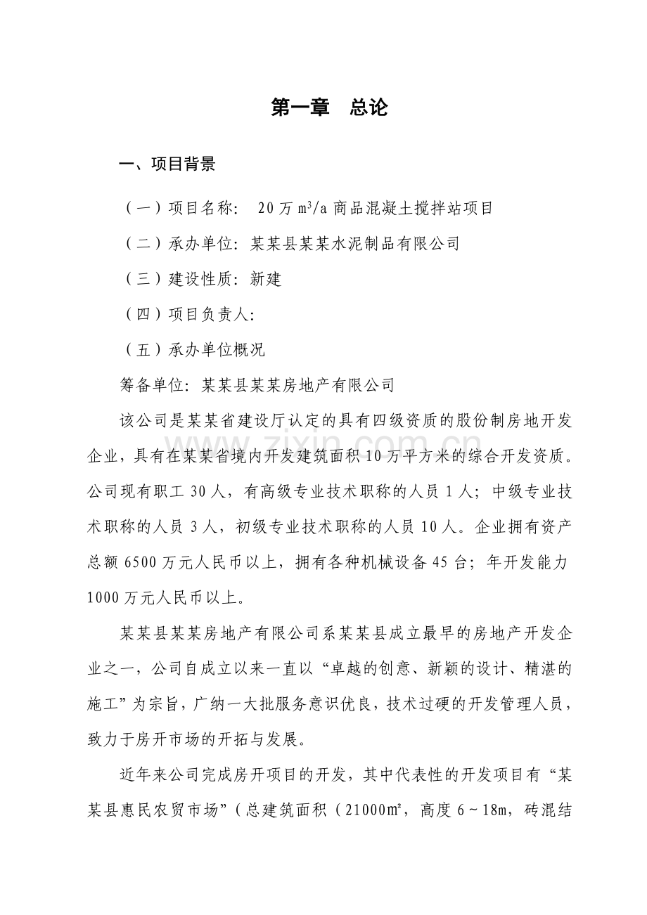某某水泥制品商品混凝土搅拌站项目申请立项可行性研究报告.doc_第2页