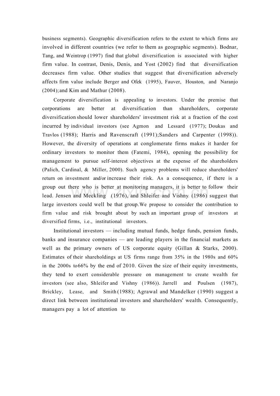 学士学位论文—-公司多元化经营外文文献及文献综述.doc_第2页