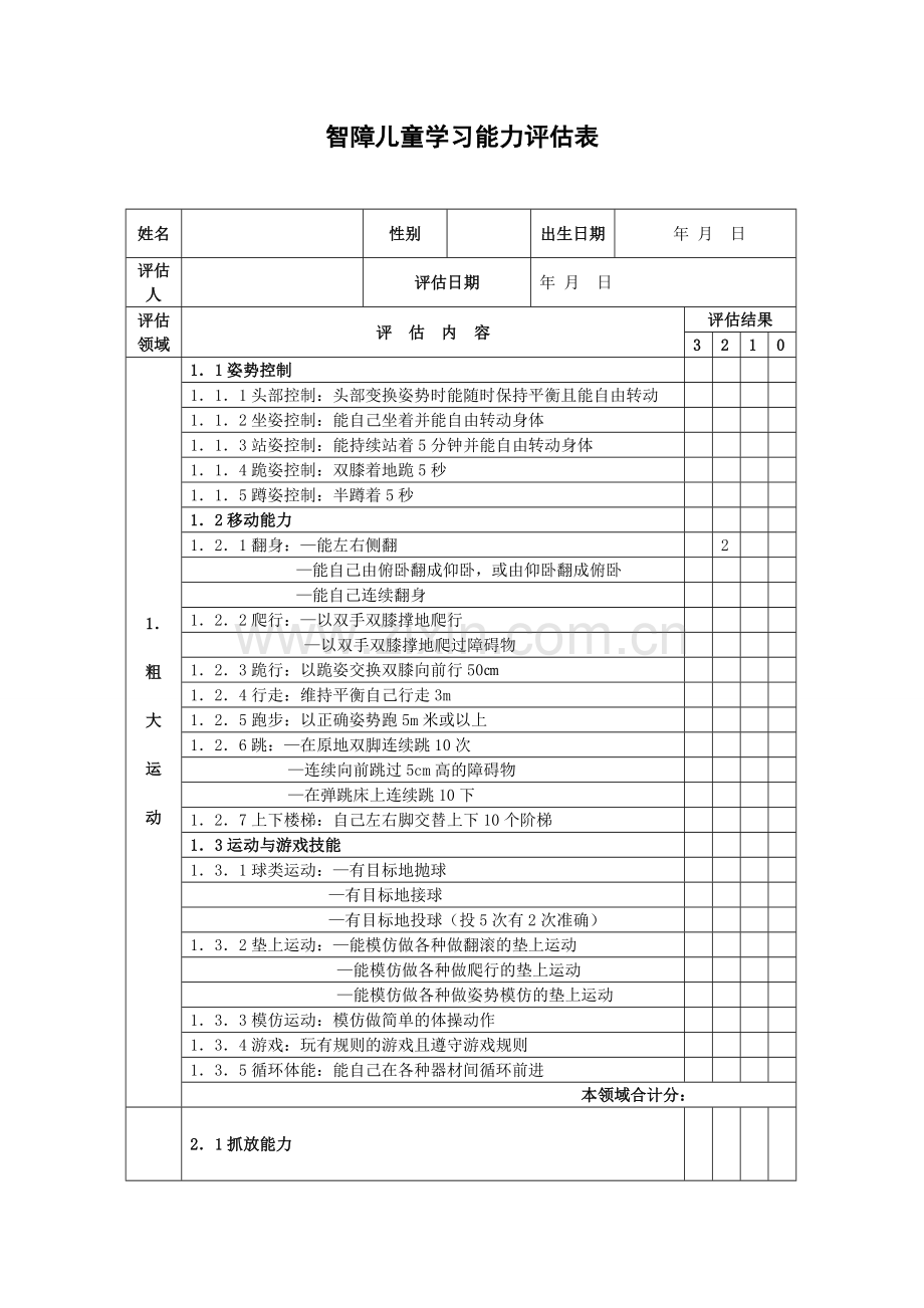 智障儿童学习能力评估表.doc_第1页