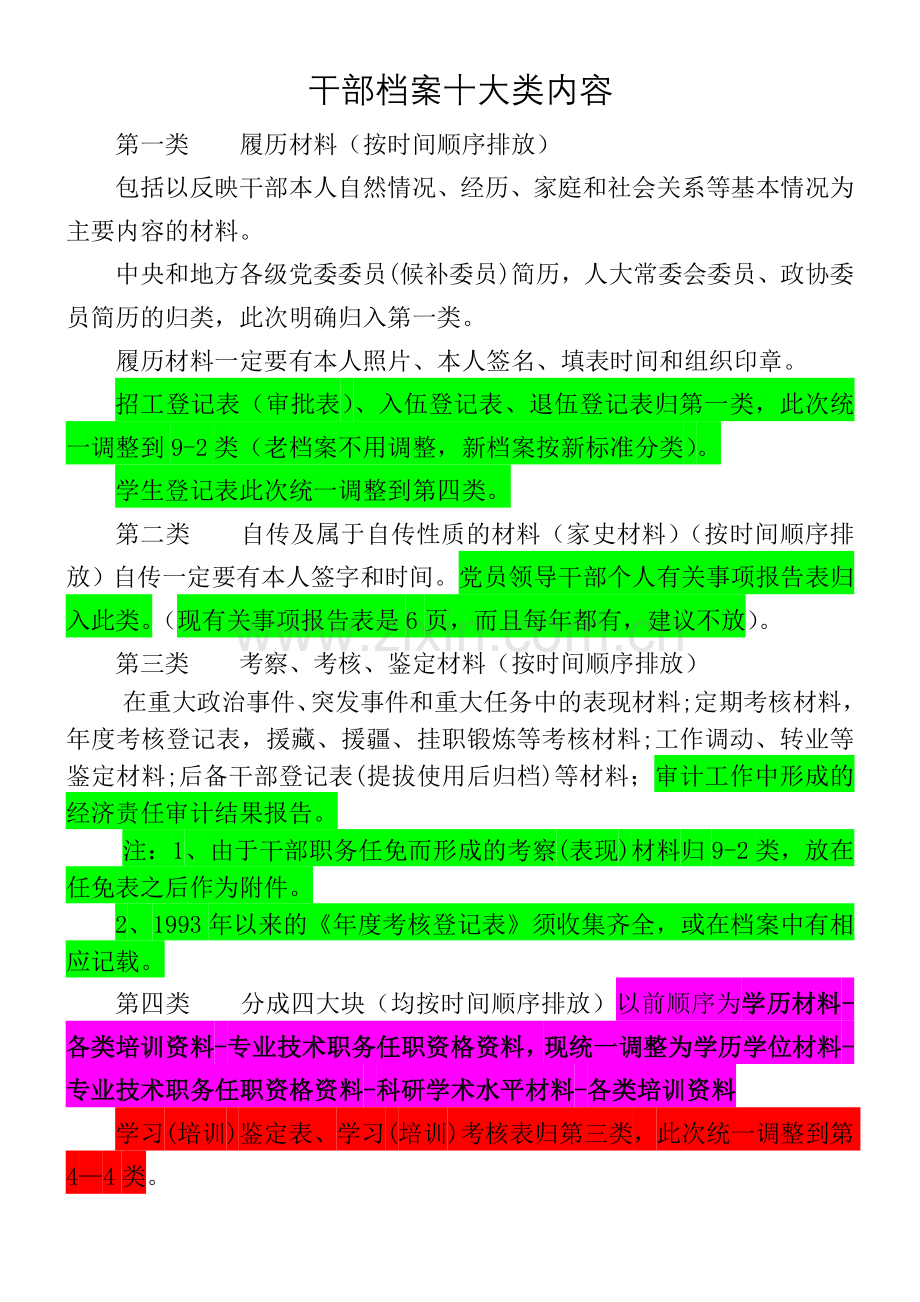 干部档案十大类内容(20150209).doc_第1页