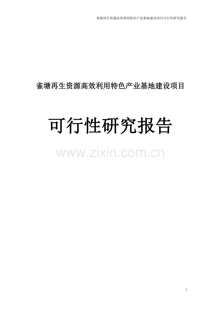 雀塘再生资源利用基地建设可行性研究报告书正文.doc_第1页