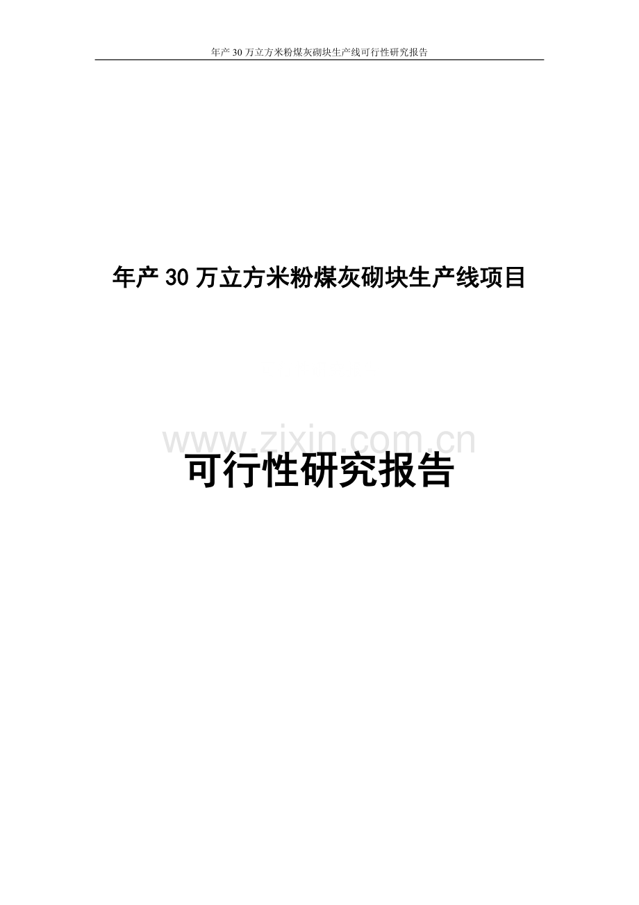 年产30万立方米粉煤灰砌块生产线可行性研究报告终稿.doc_第1页