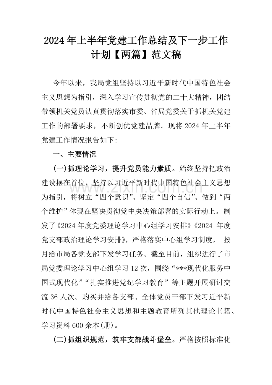 2024年上半年党建工作总结及下一步工作计划【两篇】范文稿.docx_第1页
