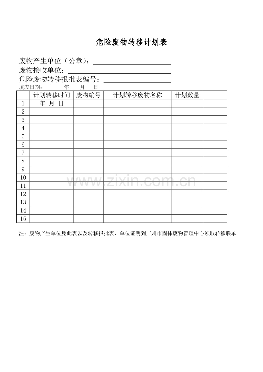 危险废物转移计划表.doc_第1页