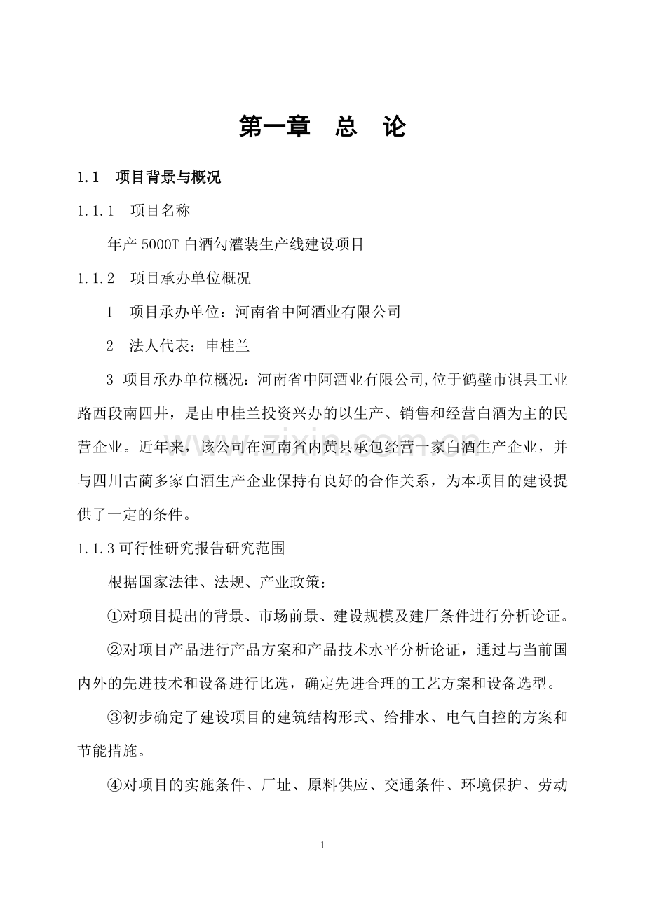 5000t白酒灌装生产线项目建设可行性研究报告.doc_第1页