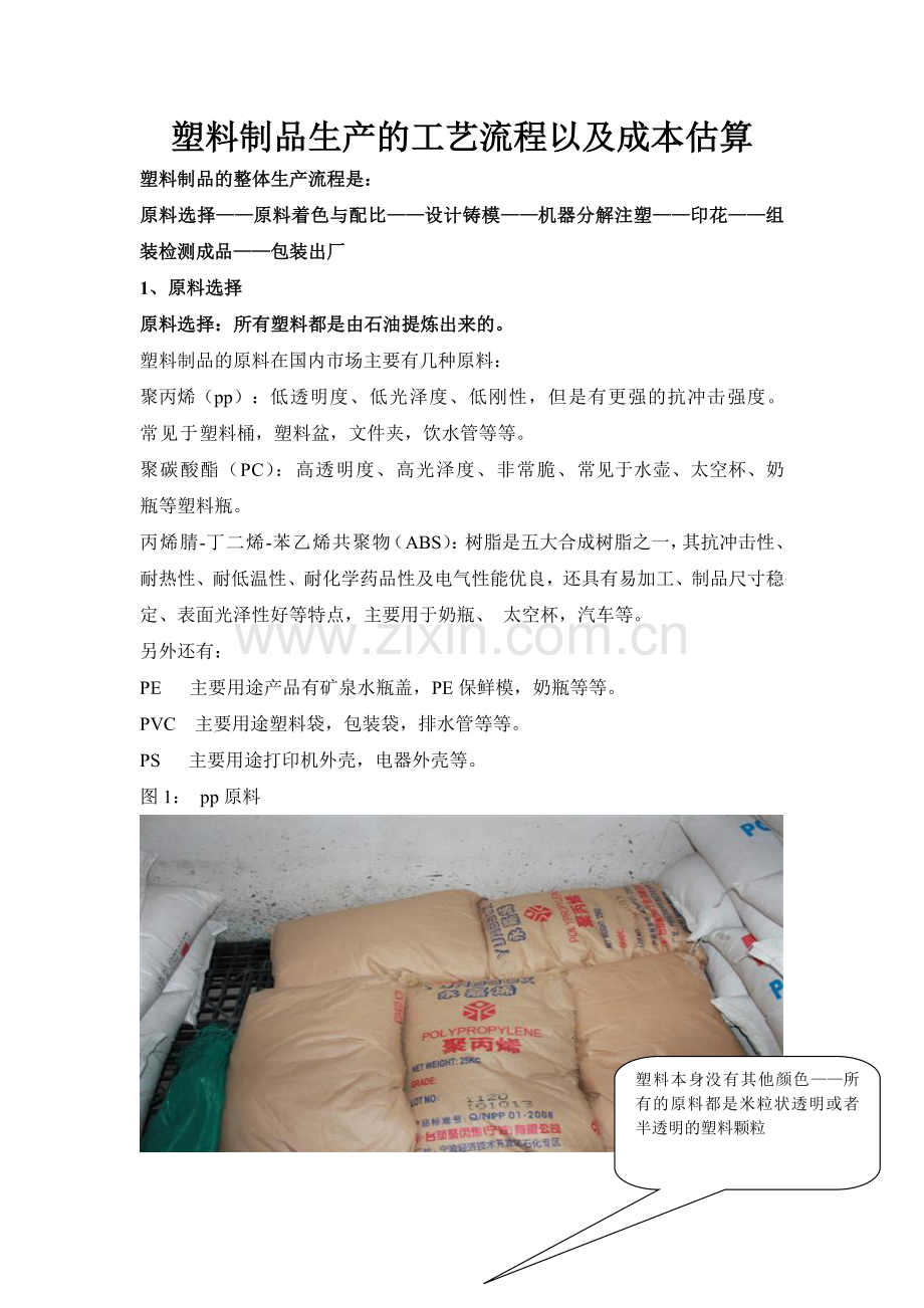 塑料制品生产的工艺流程以及成本估算.doc_第1页