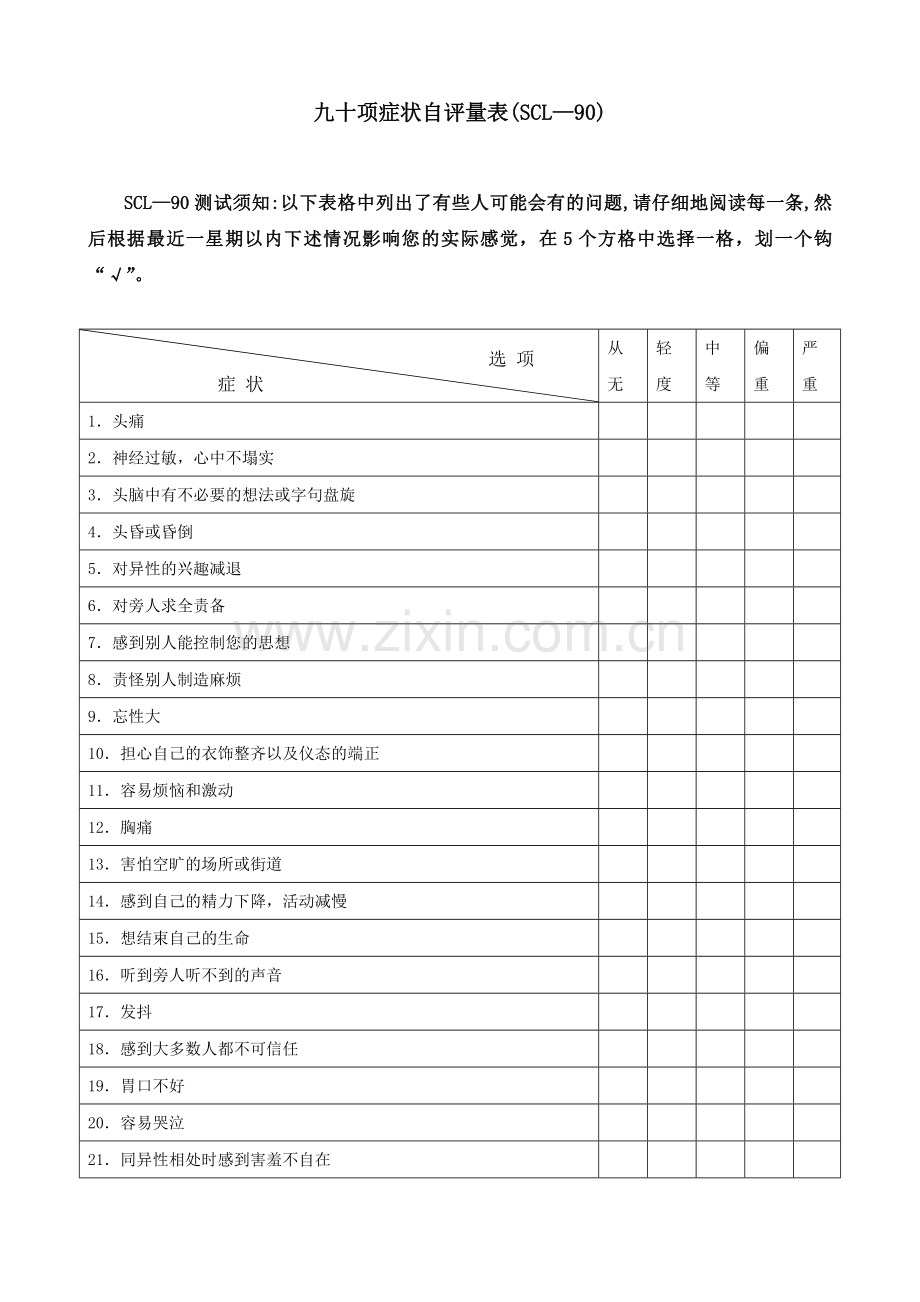 九十项症状自评量表.doc_第1页