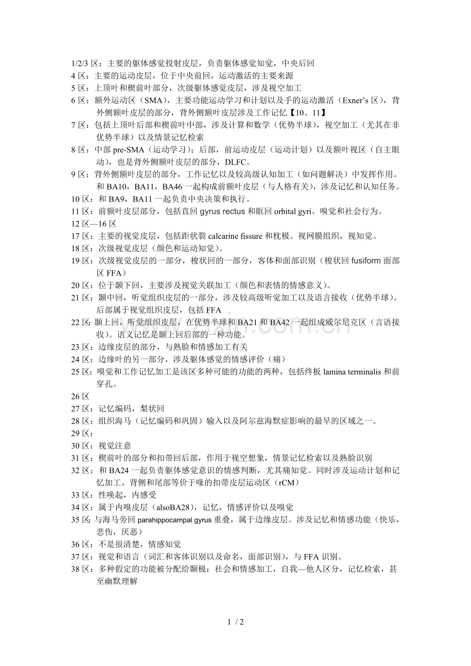 大脑功能分区(整理部分).doc_第1页