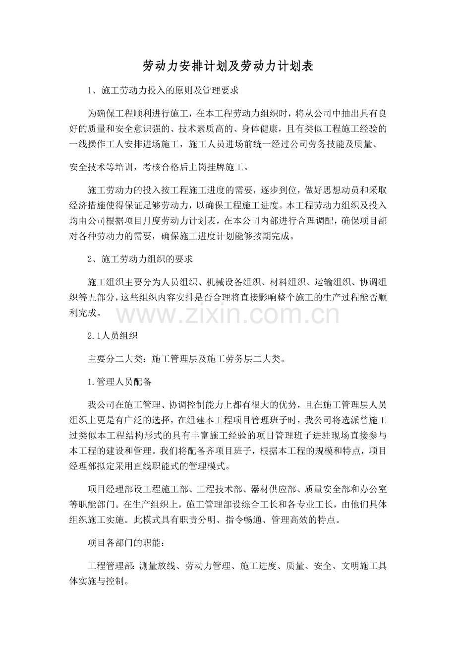 劳动力安排计划及劳动力计划表.doc_第1页