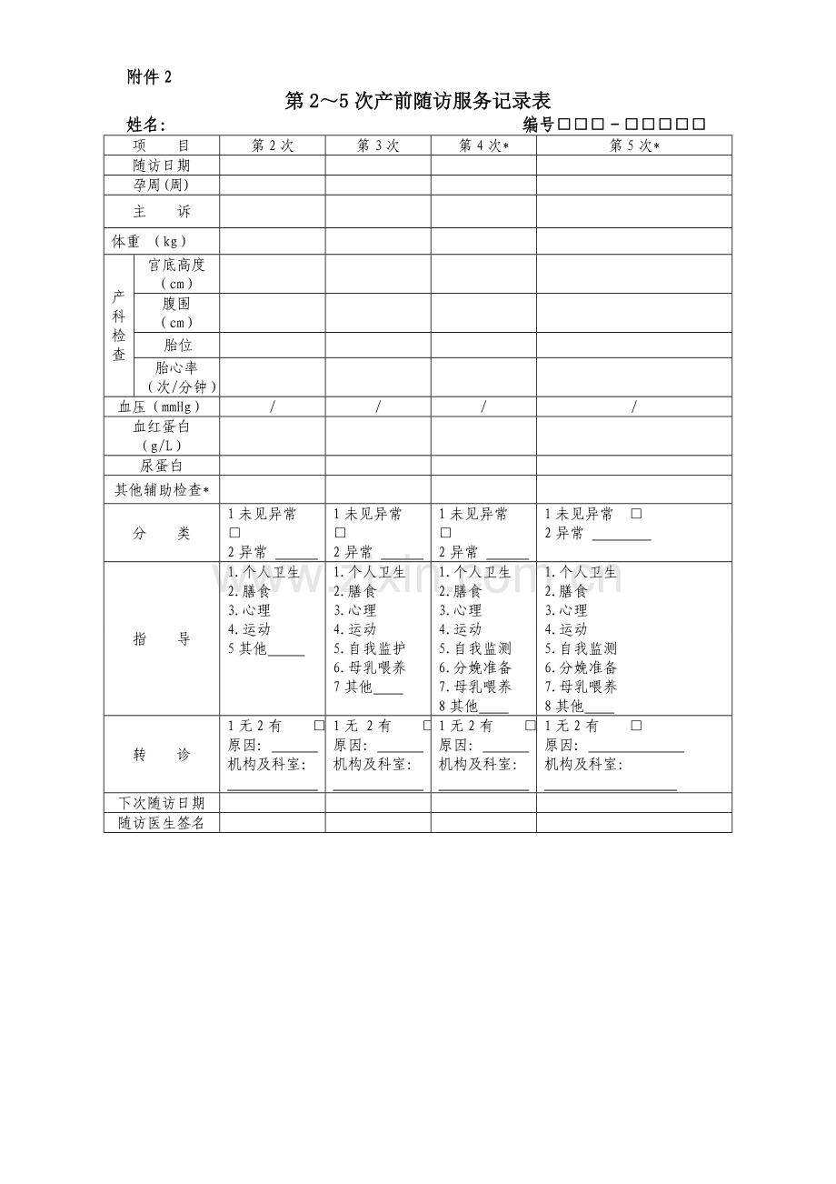 产妇第2～5次产前随访服务记录表.doc_第1页
