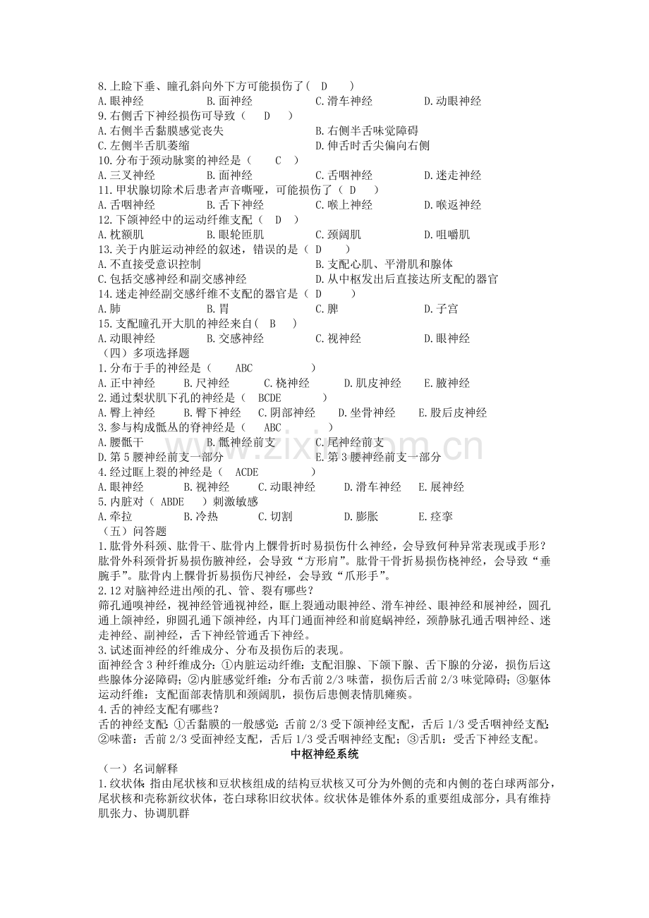 人体解剖学神经系统习题.doc_第2页