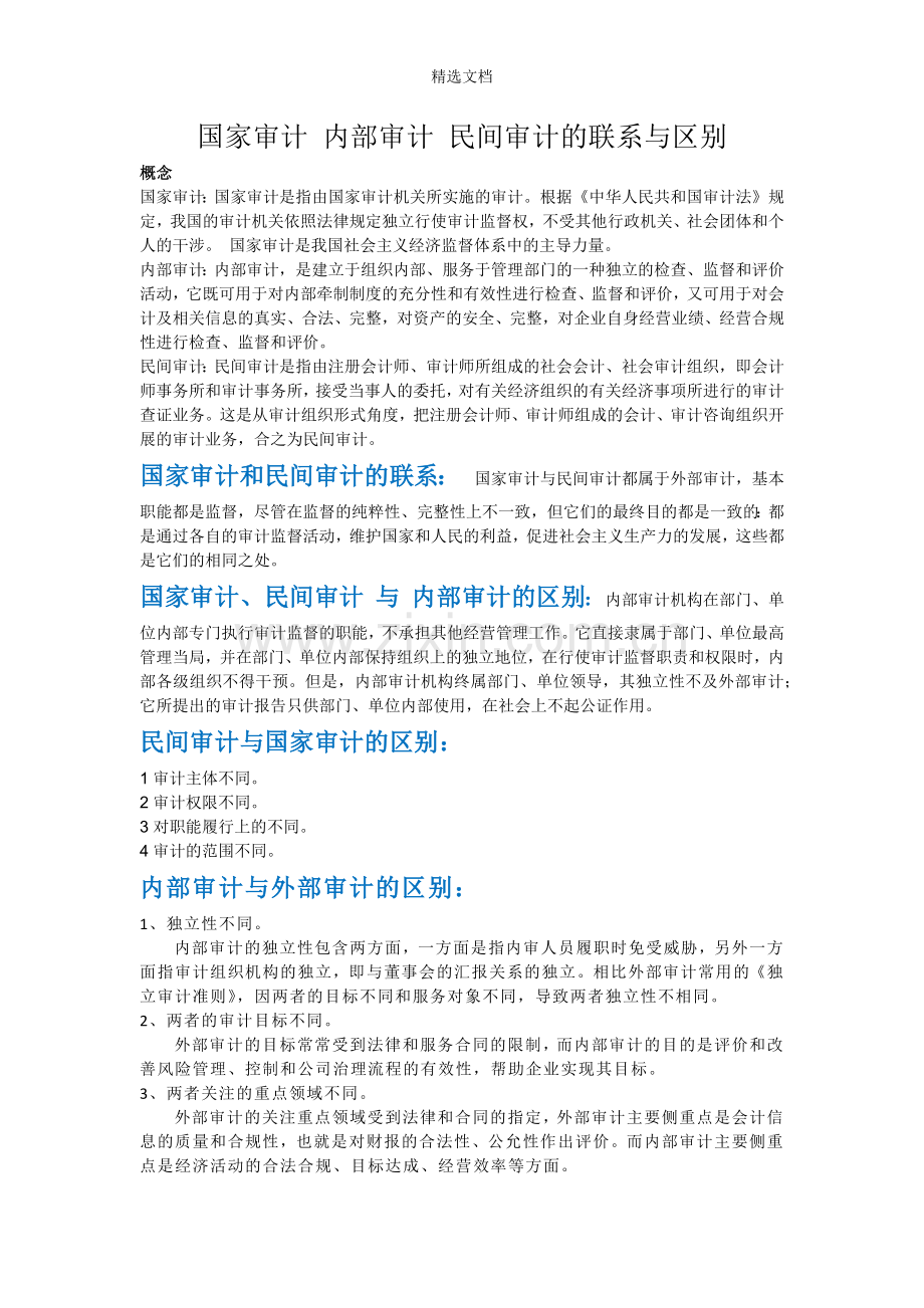 国家审计-内部审计-民间审计的联系与区别.doc_第1页