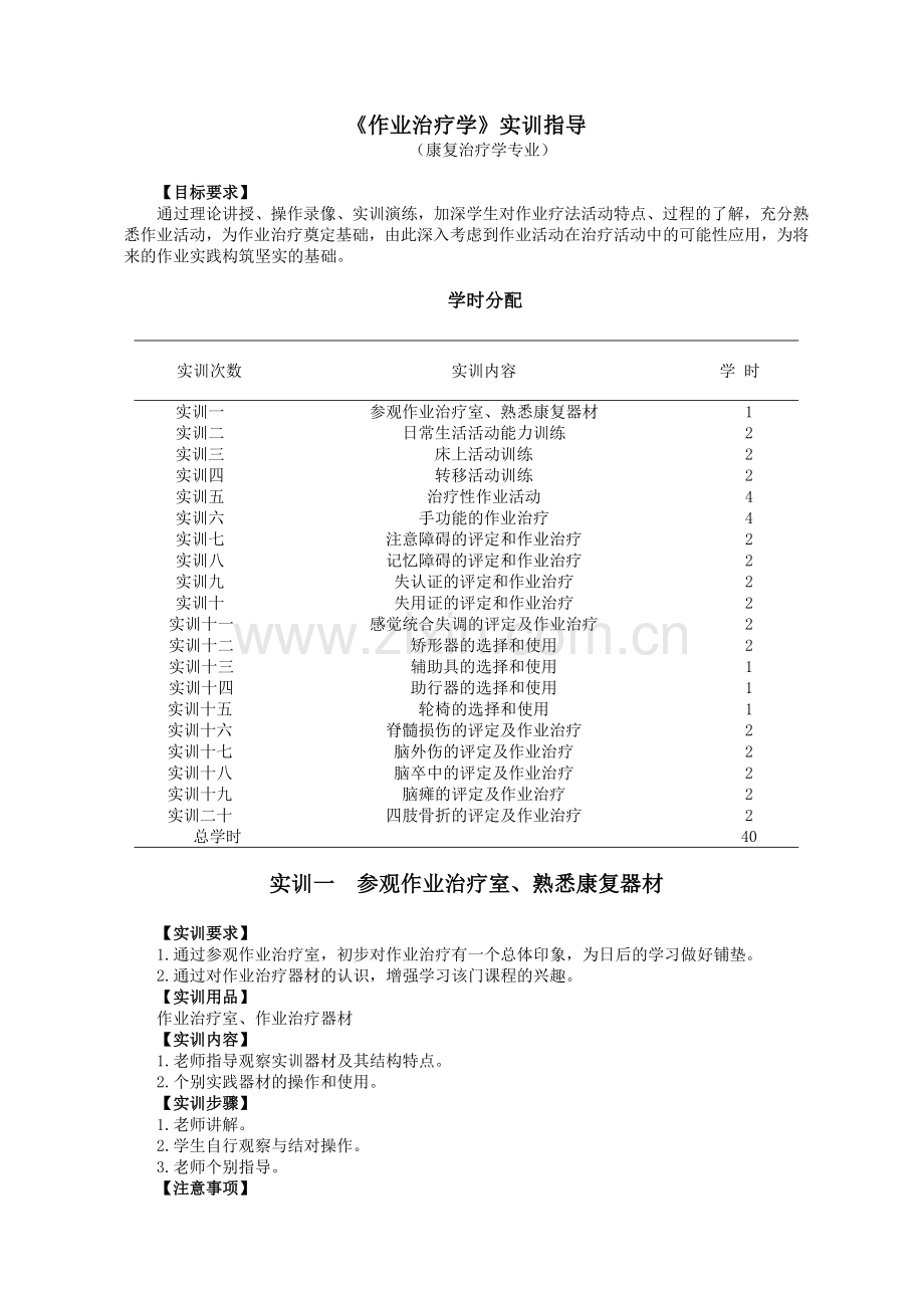 《作业治疗学》实训指导.doc_第1页