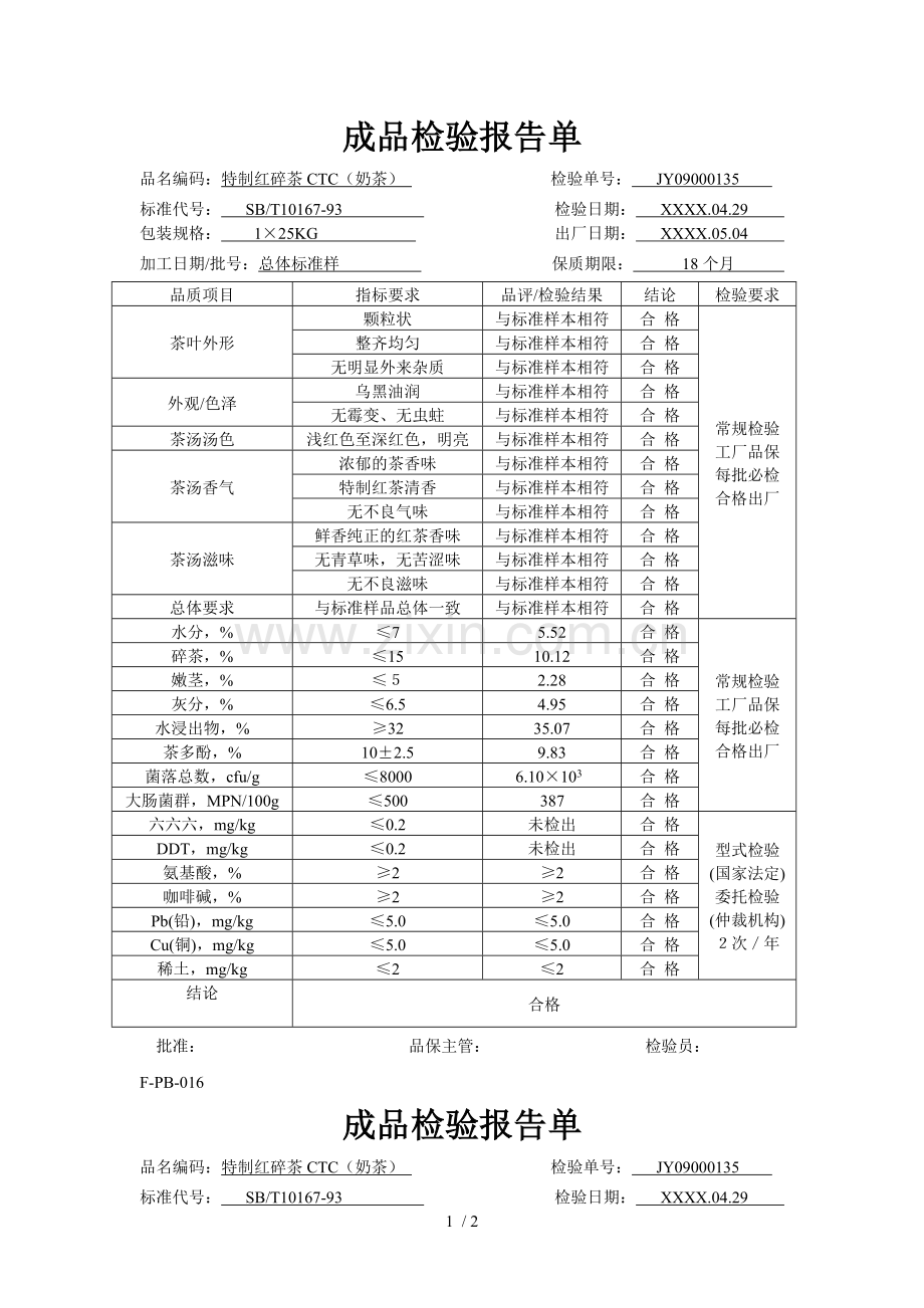 茶叶成品检验报告单红茶.doc_第1页