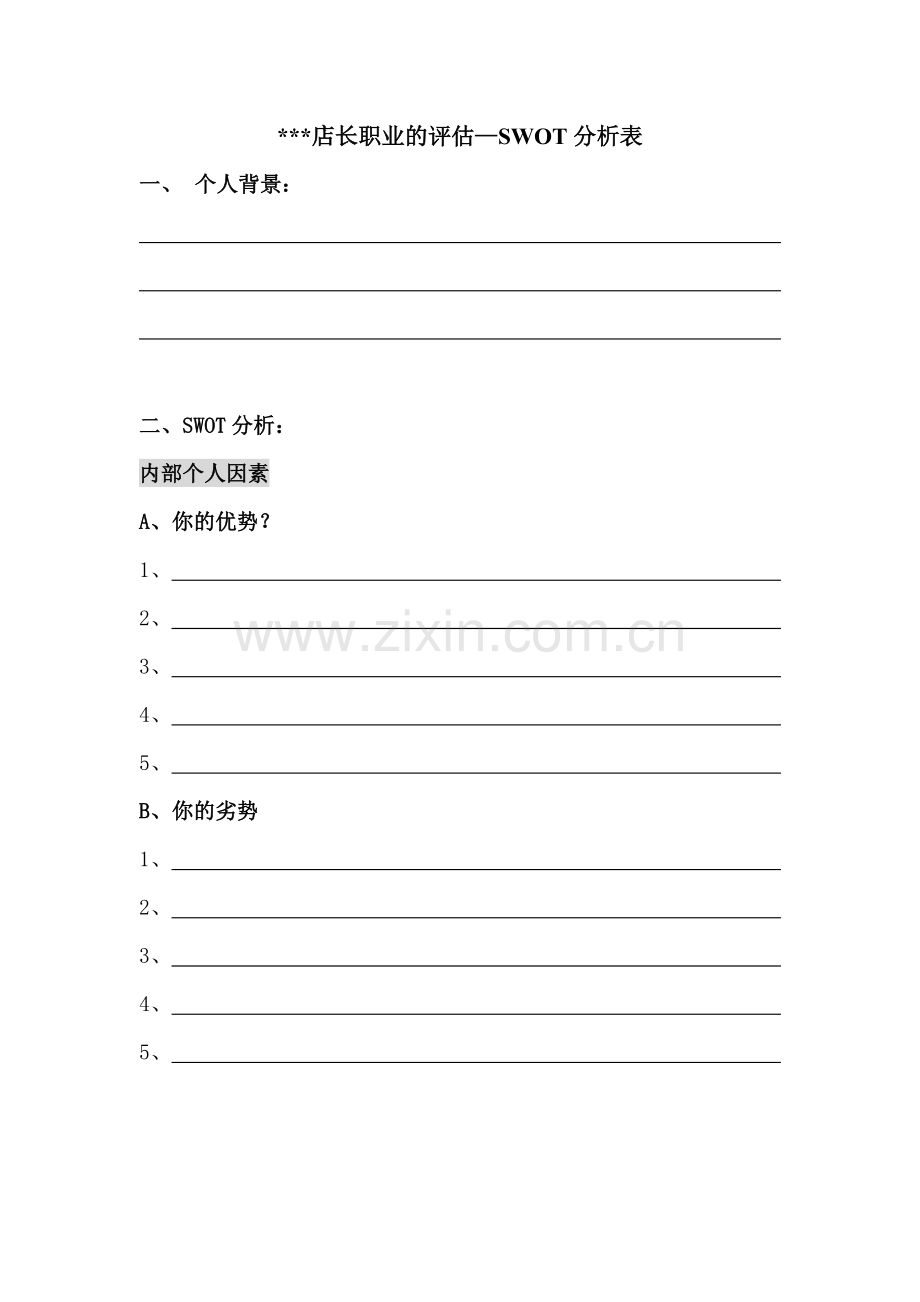店长对自已职业的评估—SWOT分析表.doc_第1页