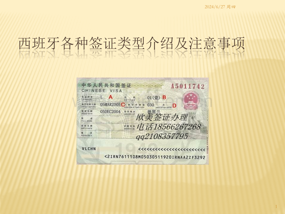 西班牙各种签证类型介绍及注意事项.ppt_第1页