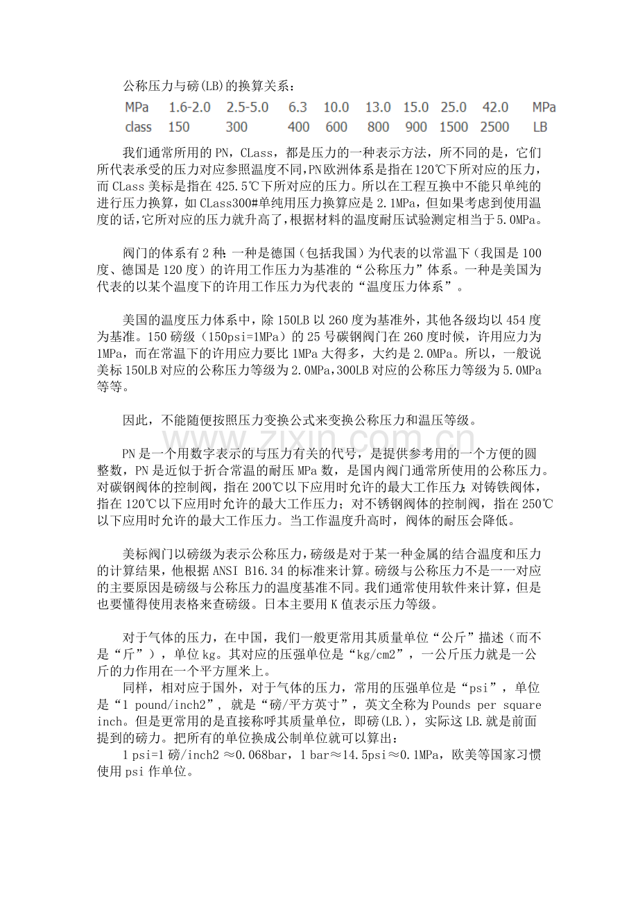 公称压力与LB关系换算.doc_第1页