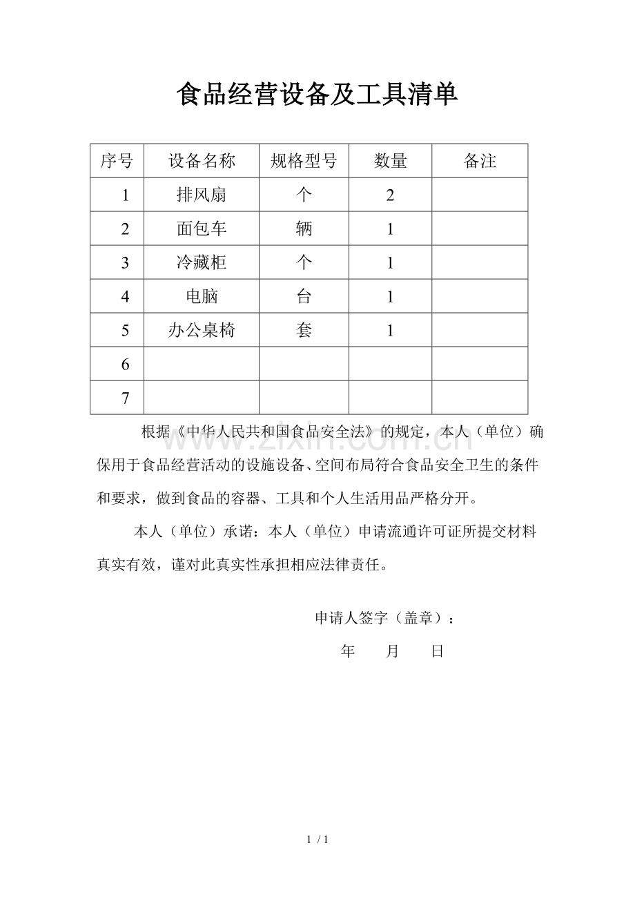 食品经营设备工具清单.doc_第1页