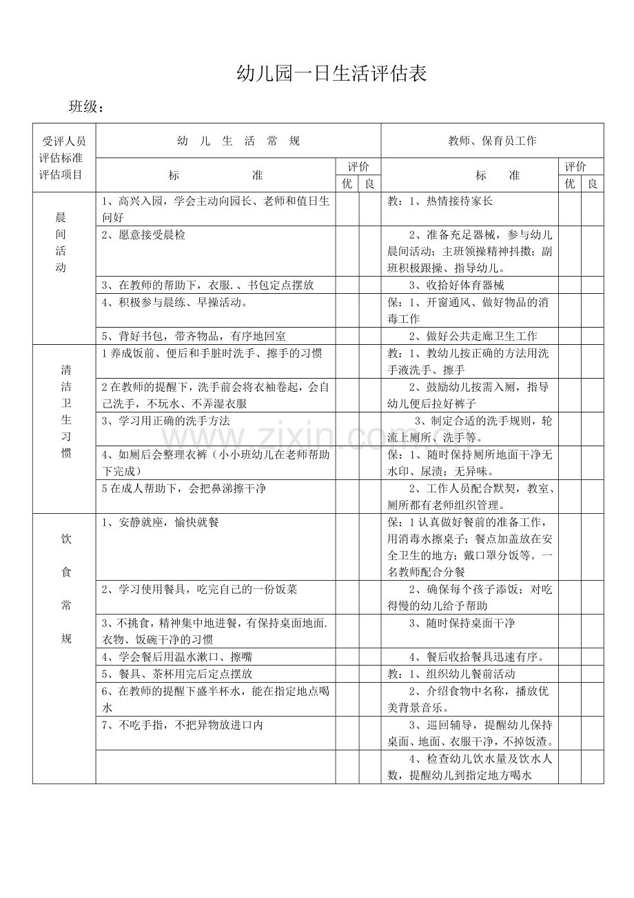幼儿园班级一日生活检查表.doc_第1页