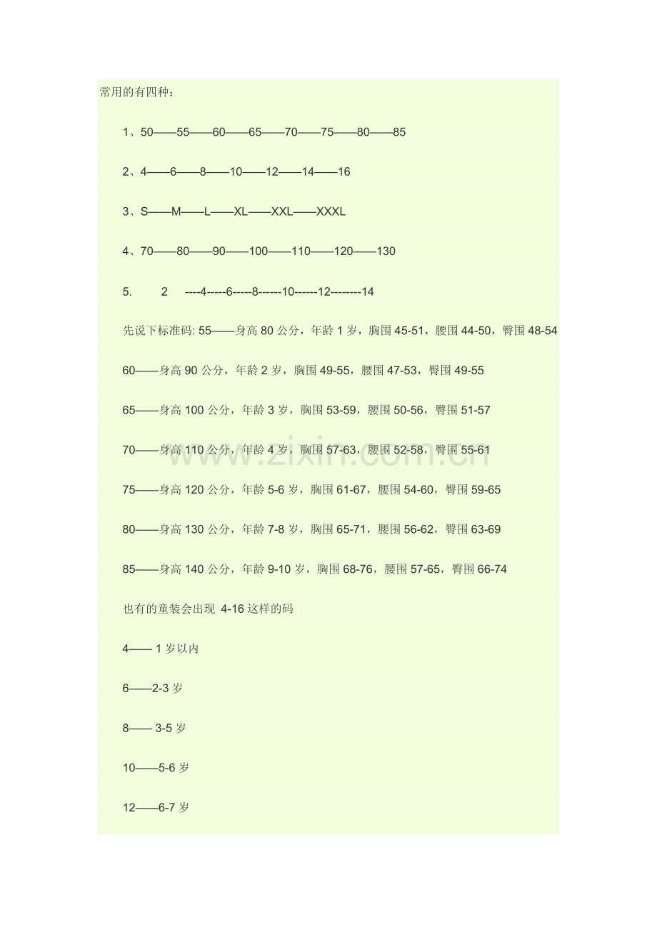 儿童衣服尺码常用的有四种.doc_第1页