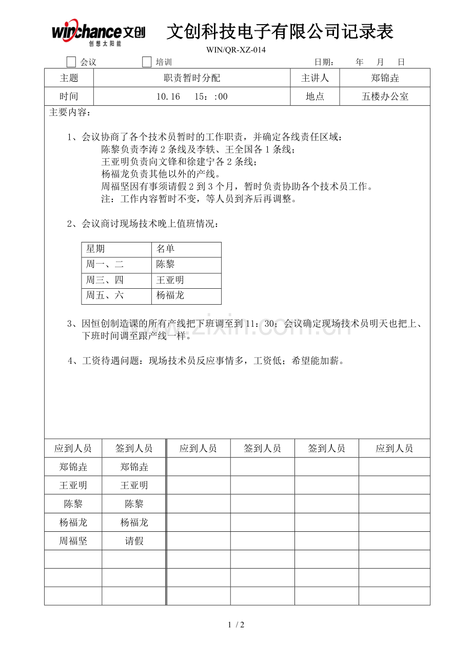 培训、会议记录表.doc_第1页