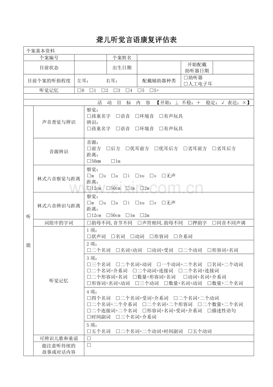 听觉言语康复评估表.doc_第1页