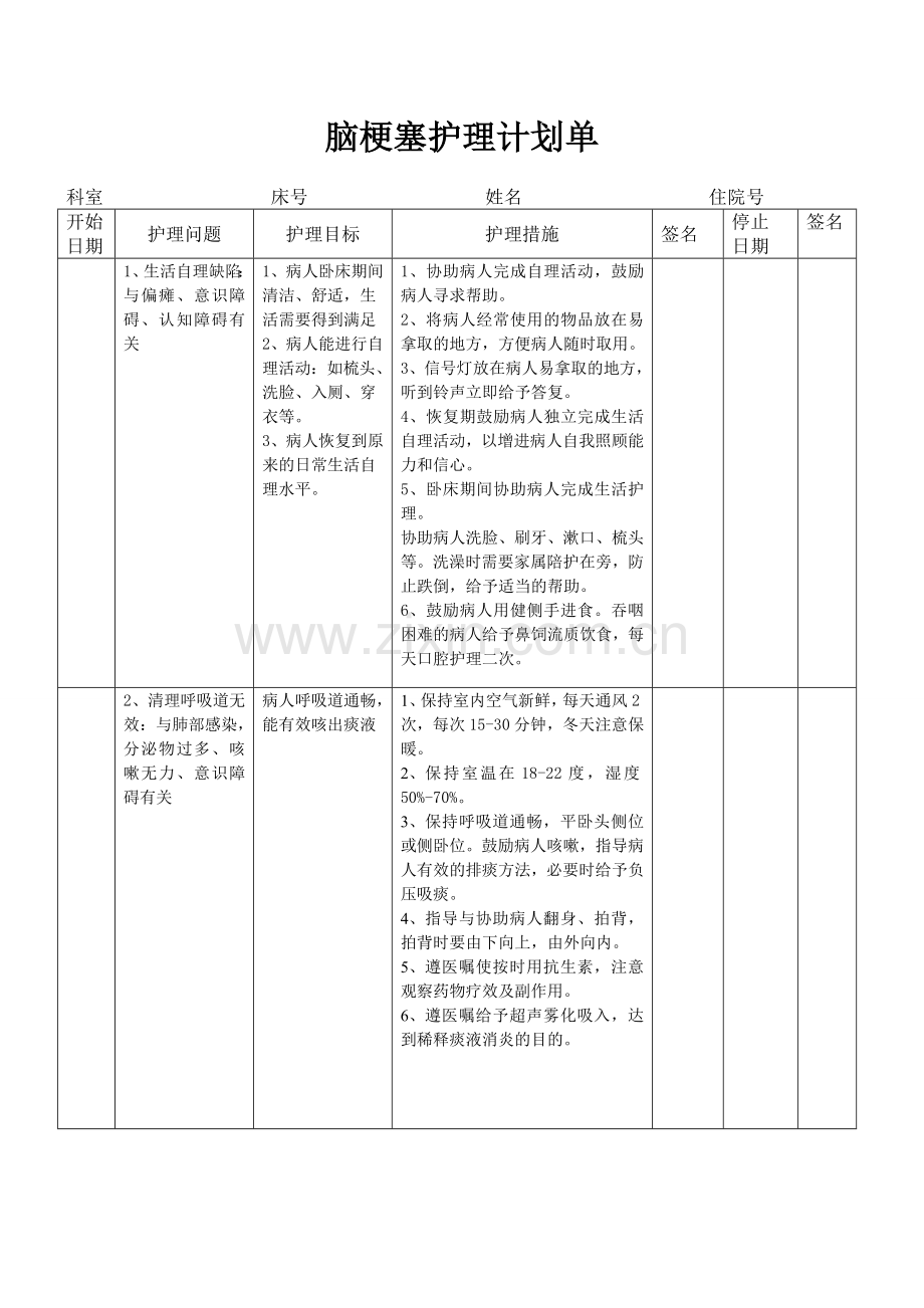 脑梗塞护理计划单[1].doc_第1页