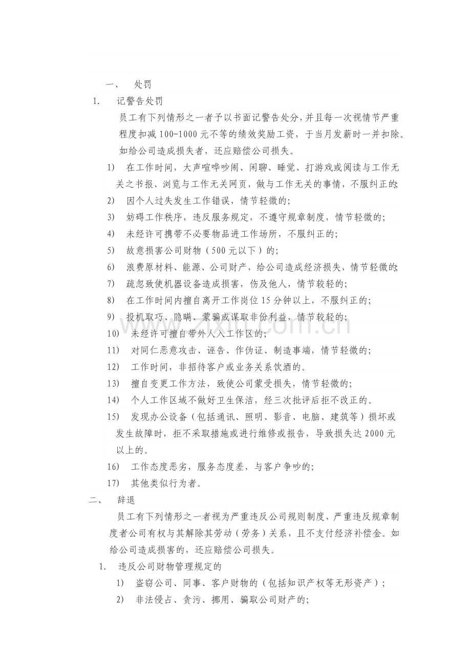 员工严重违反公司规章制度行为界定.docx_第1页