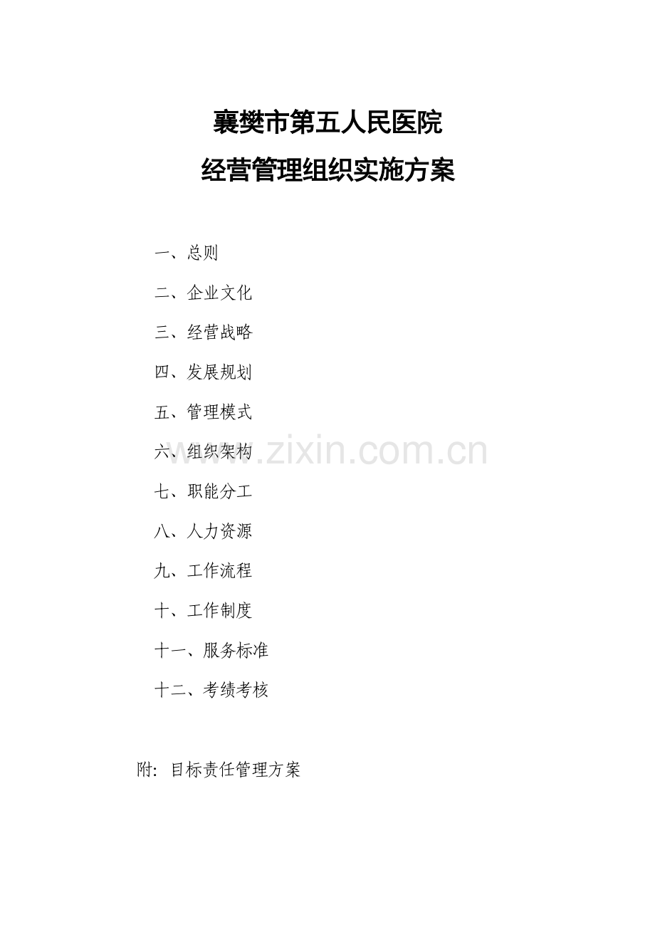 医院经营管理组织实施方案.doc_第1页
