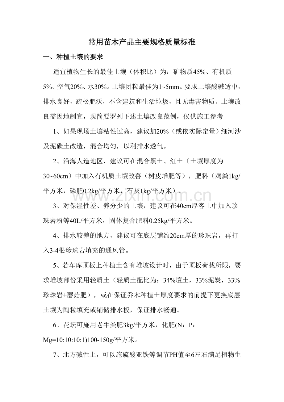 常用苗木产品主要规格质量标准.doc_第1页
